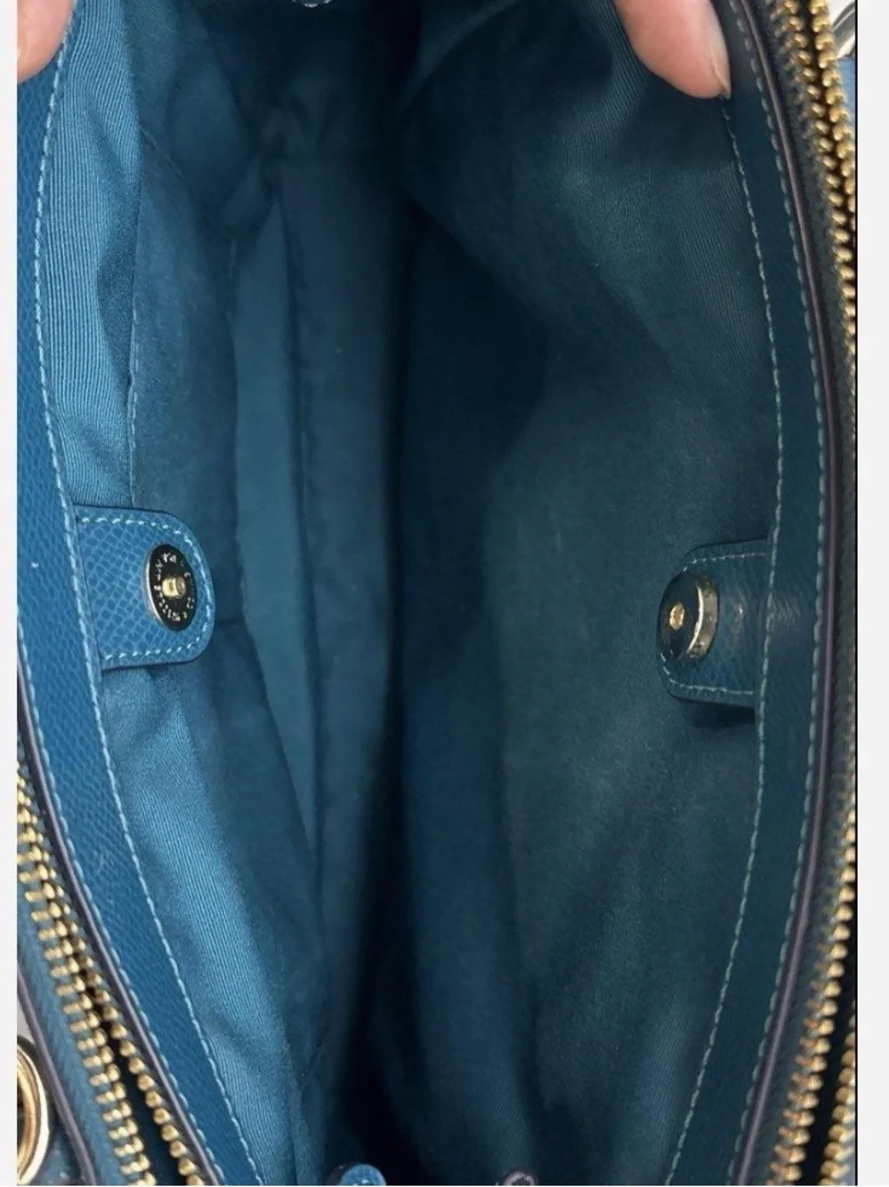 Coach Pebbled Leather Satchel in Deep Teal with Gold Hardware